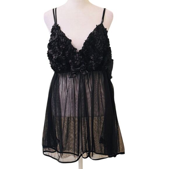 Flora Nikrooz Black Babydoll Bellflower Camidoll with Bikini Bottom Size 2XL - Picture 1 of 12